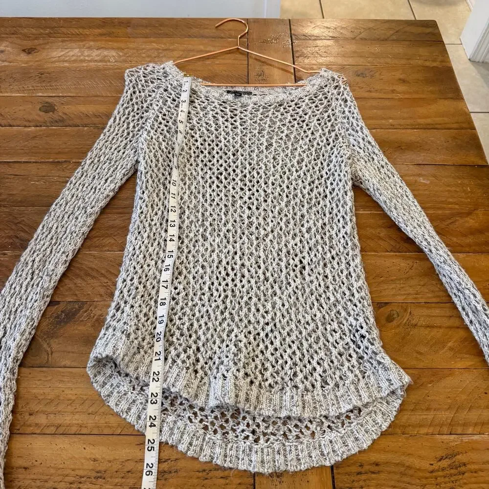 The limited oatmeal neutral open knit shirttail sweater size small